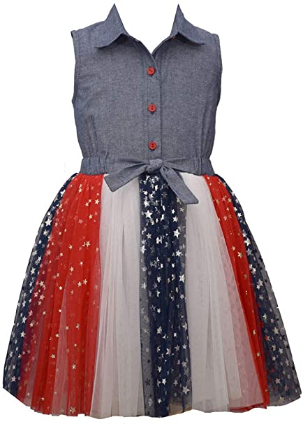 Bonnie Jean Girl's 4th of July Dress - Chambray Americana Tutu Dress…