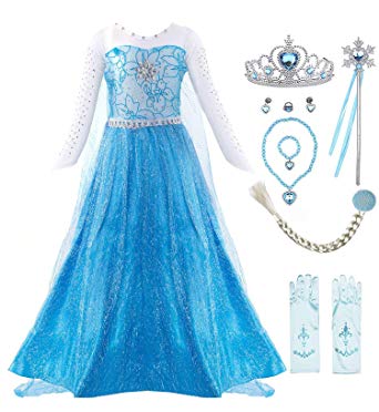 Padete Little Girls Anna Princess Dress Elsa Snow Party Queen Halloween Costume