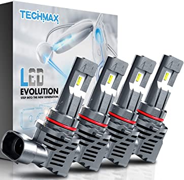 TECHMAX 9005/HB3 9006/HB4 LED Headlight Bulbs,Small Design 60W 10000Lm 6500K Xenon White ZES Chips Extremely Bright Conversion Kit of 4