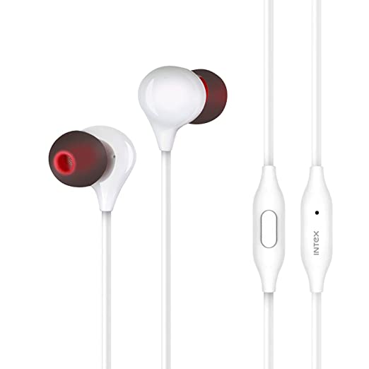 Intex Thunder 101 in Ear Wired Earphone with Mic, 3.5mm Audio Jack, 10mm Drivers, Crystal Clear Sound, Tangle Free & Break Resistant Cord, and Soft Earbuds Cushions with PVC, Stylish Desgin(White)