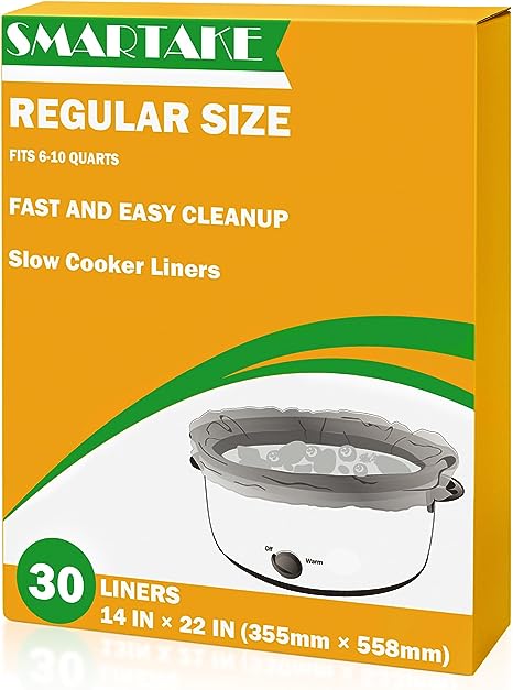 SMARTAKE Slow Cooker Liners, Crock Pot Liners 14"x 22" Crockpot Liners Disposable Oval Large, Crockpot Bags Liners Extra Large Size Fit 6QT to 10QT for Slow Cooker, Crockpot, Cooking Trays, 30 Liners