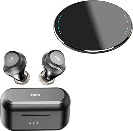 TOZO NC7 2022 Hybrid Active Noise Cancelling Wireless Earbuds Matte Black & TOZO W1 Wireless Charger 10W Black