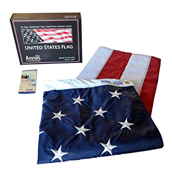 American Flag 5x8 ft. Nylon SolarGuard Nyl-Glo by Annin Flagmakers, 100% Made in USA with Sewn Stripes, Embroidered Stars and Brass Grommets.  Model 2270