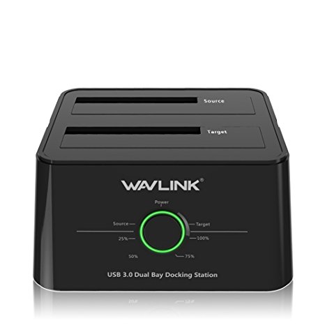 WAVLINK USB 3.0 to SATA (5Gbps) Dual-Bay Hard Drive Docking Station For 2.5 inch/3.5 Inch HDD,SSD Support Offline Clone / Backup /UASP Functions [8TB×2 ]-Black