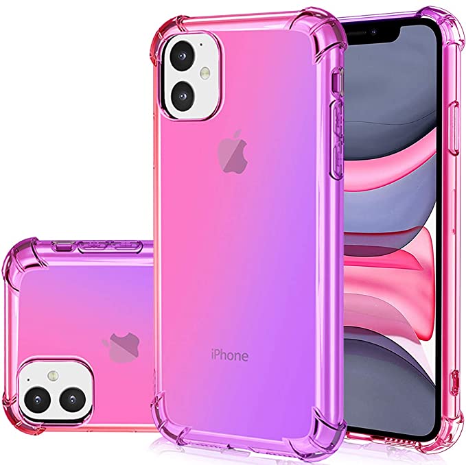 Gufuwo Case for iPhone 11, iPhone 11 Cute Case, Gradient Slim Anti Scratch Soft Clear TPU Phone Case Cover Shockproof Case for iPhone 11 (Pink/Purple)