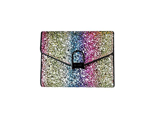 DOFE Rainbow Bling Glitter Wallet Creative Glitter Design Womens Party Evening Clutches,Ladies Card Holder,Womens Cash Holder.