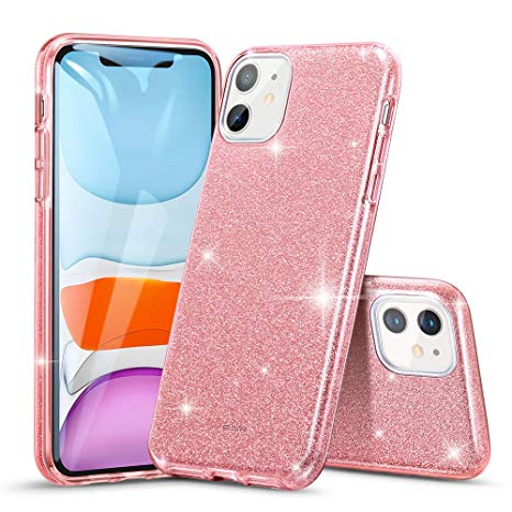 ESR Glitter Case Compatible for iPhone 11 Case, Glitter Sparkle Bling Case [Three Layer] for Women [Supports Wireless Charging] for iPhone 11 6.1" (2019), Rose Gold