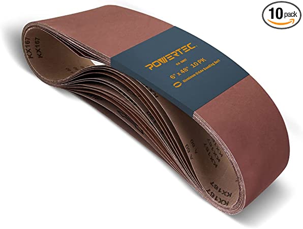 POWERTEC 110170 6 x 48-Inch Sanding Belts | 60 Grit Aluminum Oxide Sanding Belt | Premium Sandpaper – 10 Pack