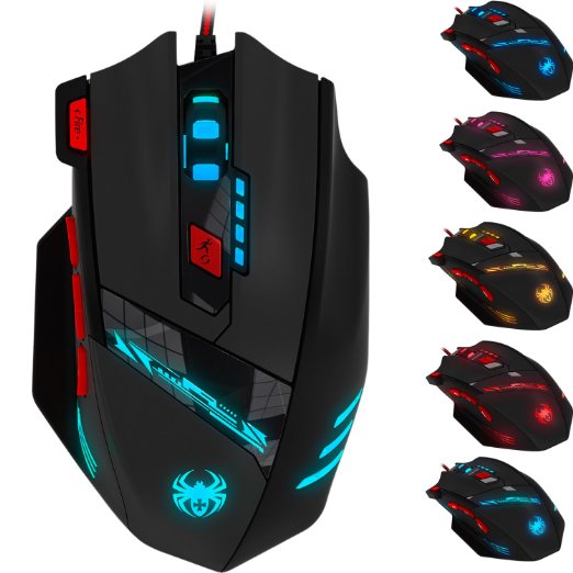 Zelotes 1000/1600/2400/3200/5500/9200 DPI High Precision 8 Button LED Optical USB Wired Gaming Mouse Mice for Pro Gamer with Weight Tuning Set