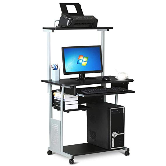 Yaheetech 2 Tier rolling Home Office Computer Desk w/Printer Shelf Stand Study Table for Small Space Black