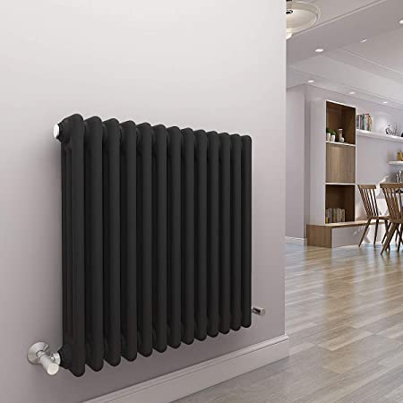WarmeHaus Traditional Cast Iron Style Anthracite 3 Column Horizontal Radiator 600x605mm - Modern Central Heating Space Saving Radiators - Perfect for Bathrooms, Kitchen, Hallway, Living Room