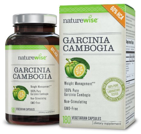 NatureWise Garcinia Cambogia Extract HCA Appetite Suppressant and Weight Loss Supplement 500 mg 180 count