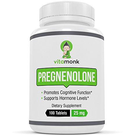 VitaMonk™ Pregnenolone 25mg - 100 MicroTabs - Premium Pregnenolone Supplement To Support Brain Health, Adrenal Function, and General Wellbeing.