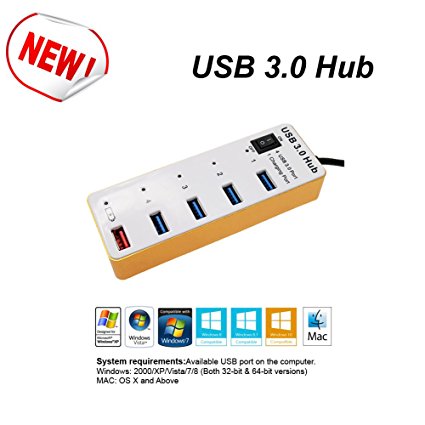 Urant 4 Port USB 3.0 Hub with Power for Ultra Book / Macbook Air / Windows 8 Tablet PC / Laptop / Phones,with 1 Charging Port