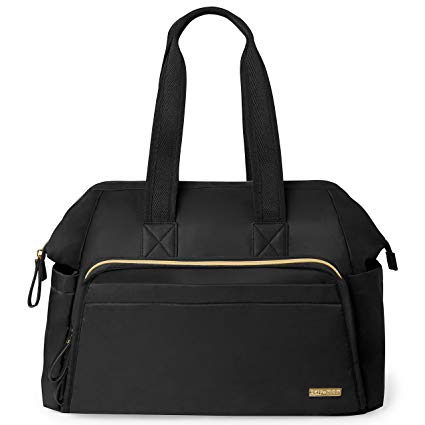 Skip Hop Messenger Diaper Bag, Mainframe Large Capacity Wide Open Structure, Black with Gold Trim