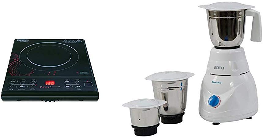 Usha Cook Joy (3616) 1600-Watt Induction Cooktop (Black)   Usha Smash Mixer Grinder (MG-2853) 500-Watt 3 Jars (White)