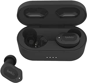 Belkin Écouteurs sans fil SOUNDFORM Play (3 préréglages, certification IPX5 pour la résistance à la sueur et aux éclaboussures, autonomie de 38 heures, pour iPhone, Galaxy, Pixel, etc., noir) AUC005