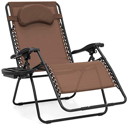Best Choice Products Oversized Zero Gravity Outdoor Reclining Lounge Patio Chair w/Cup Holder - Brown