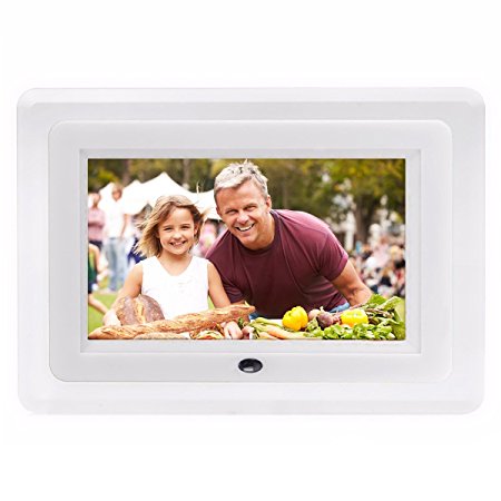 INSMA 7 Inch TFT-LCD Remote Control Digital Photo Frame MP3 Player Alarm With LED Light 7 Color White