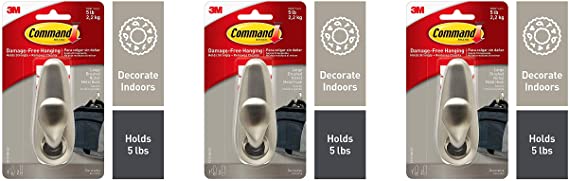 Command Metal Hook, Decorate Damage-Free, Indoor Use (FC13-BN-ES) 3 Pack