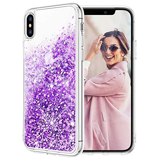 iPhone X Case, Caka iPhone Xs Glitter Case Liquid Series Girls Luxury Fashion Bling Flowing Liquid Floating Sparkle Glitter Cute Soft TPU Case for iPhone X XS (Purple)