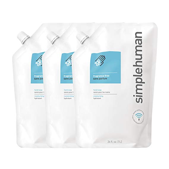 simplehuman Fragrance Free Moisturizing Liquid Hand Soap 34 Fl. oz. Refill Pouch (Pack of 3)