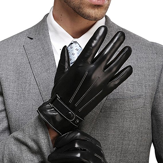 Harrm Best Luxury Winter Touchscreen Gloves Italian Nappa Leather Gloves men's Texting Driving Warm Gloves (Cashmere Lining)