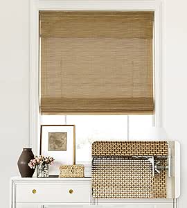 LazBlinds No Tools No Drill Cordless Bamboo Roman Shades, Light Filtering Window Treatment, Roll Up Bamboo Blinds for Window 20'' W x 64'' H, Acorn