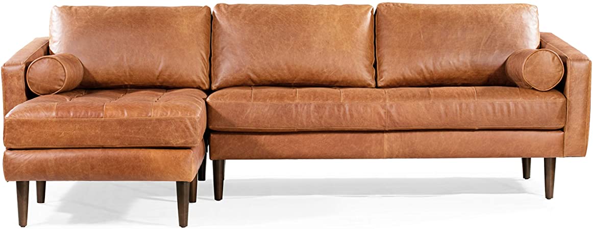 POLY & BARK Napa Left-Facing Sectional Leather Sofa in Cognac Tan