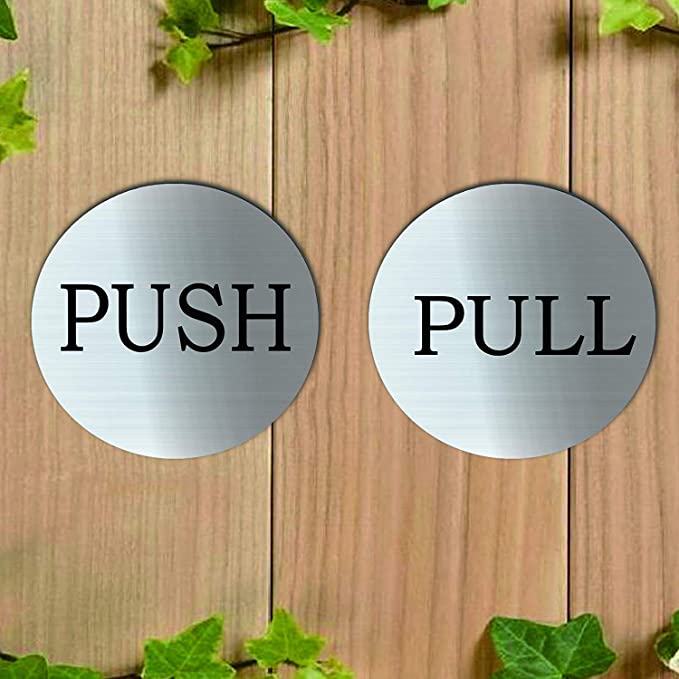 QIQIHOME 3" Brushed Stainless Pulls Round Premium Horizontal Push Pull Door Sign Push/Pull Set - Stainless Steel (3 inch Silver,1 Pair)