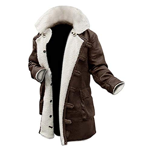 BlingSoul Brown Leather Jacket Mens - Winter Shearling Bomber Fur Coat Men