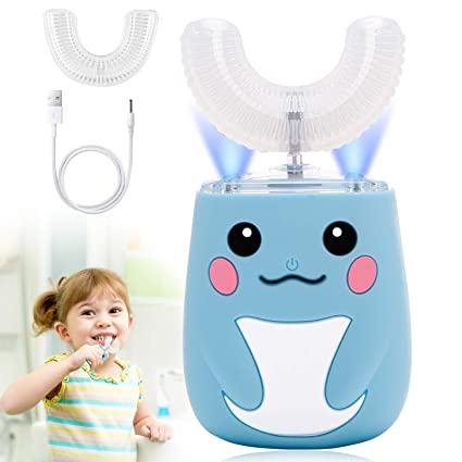ShiRui Kids Electric Toothbrush,Ultrasonic Automatic Toothbrushes with Six Smart Modes 360° Cleaning,U Shaped Auto Toothbrush IPX7 Waterproof Design for Children Toddler 2-7 Years Old Blue.