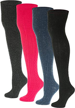 Sumona 6 pairs / 4 Pairs Women Wool Cable Knit Knee High/Thigh High/Crew Winter Boot Socks 9-11