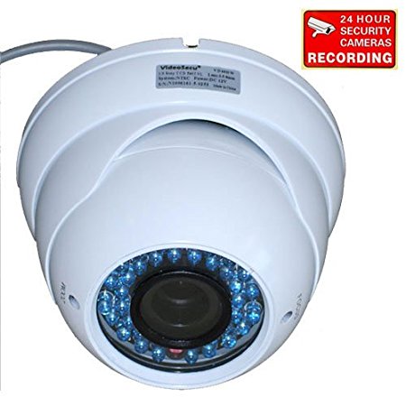 VideoSecu Day Night Built-in 1/3" Sony CCD IR Outdoor Dome Security Camera 540TVL Vandal Proof 3.5-8mm Zoom Focus Lens for CCTV Home Surveillance DVR with bonus Security Warning Decal VD49HW 1ZA