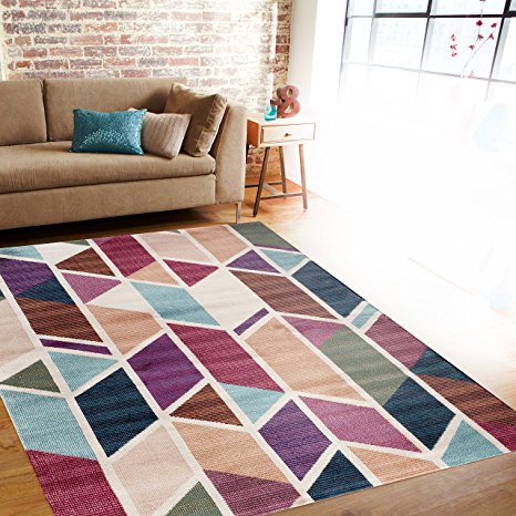 Modern Geometric Design Multi Color Soft Indoor Area Rug 7'10" x 10'2"