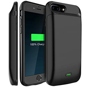 LoHi Battery Case, for iPhone 8 Plus / 7 Plus / 6s Plus / 6 Plus Portable & Protective 7200mAh Capacity Extended Smart Battery Charging Case, Support Headphones, 5.5'' Black
