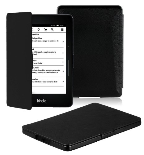OMOTON Kindle Voyage Smart Case Cover -- The Thinnest and Lightest PU leather Case Cover for the Latest Amazon Kindle Voyage with 6 Display and Built-in Light Black
