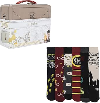 Harry Potter Waiting On My Letter To Hogwarts Adult 6-Pair Casual Crew Socks with Tin Tote