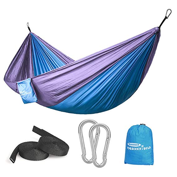 Forbidden Road Hammock Single Double Camping Portable Parachute Hammock for Outdoor Hiking Travel Backpacking - 210D Nylon Taffeta Hammock Swing - Support 400lbs - 660lbs Ropes Carabiners Included