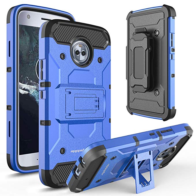 Motorola Moto X4 Case, MyGotec Shockproof Belt Clip Kickstand Holster Dual-Layer Durable Rugged Armor Case - Blue