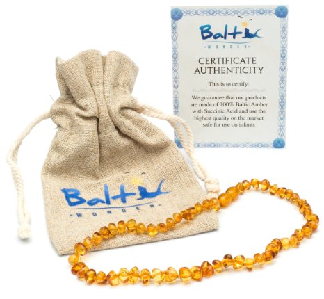Baltic Amber Teething Necklace For Babies Unisex Honey - Anti Flammatory Drooling and Teething Pain Reduce Properties - Natural Certificated Oval Baltic Jewelry with the Highest Quality Guaranteed Easy to Fastens with a Twist-in Screw Clasp Mothers Approved Remedies