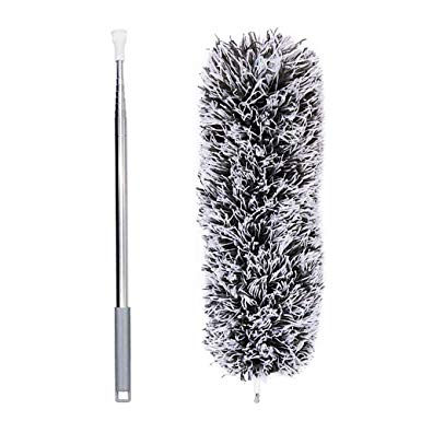 Extendable Feather Duster with Stainless Steel Telescopic Pole, Extra Long 135cm, Microfiber Duster with Washable Bendable Head, Hand Duster for Cleaning Interior Roof, High Ceiling Fans, Cobweb