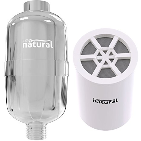 Shower Filter by H2O Natural - High Output Chlorine Removing Showerhead Filtration System & Water Softener Purifier - Replaceable Cartridge with KDF & Activated Carbon - Chrome