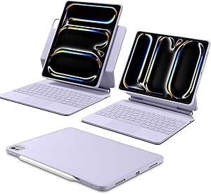 ESR iPad Pro 13 Inch Case with Keyboard (M4, 2024), iPad Pro 13 Keyboard Case with Easy-Set Magnetic Stand, Portrait/Raised Modes for iPad Pro 13 Keyboard, Removable Case, Rebound 360 Series, Purple