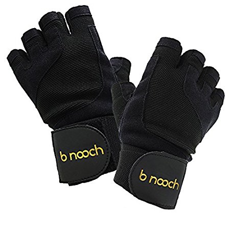 Weight Lifting Gloves For Gym Workouts, Crossfit (WOD) & Fitness with Wrist Wrap Support for Men & Women by B Nooch (Black) ● XS thru XL available ●