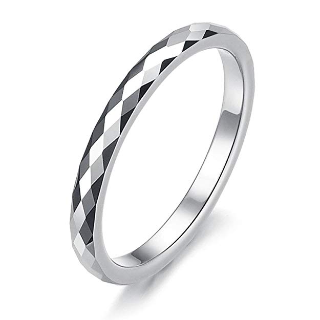 SunnyHouse Jewelry 2mm Women's Multi-faceted Tungsten Wedding Band Ring