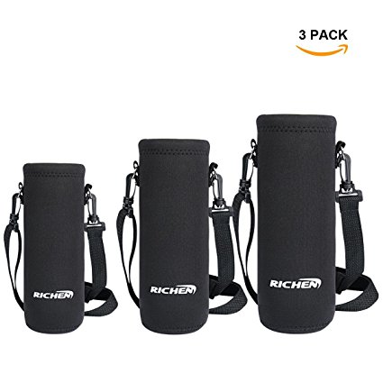 RICHEN Insulated Water/Wine/Tea Bottle carrier Sling Bag Pouch Case with Shoulder Strap,Bottle Holder Cross-Body Shoulder Bag for Outdoor Sports Camping Travel,Black