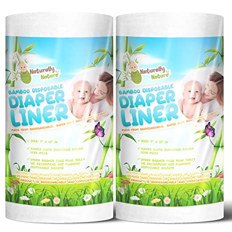 Naturally Natures Bamboo Disposable Diaper Liners (2PK) 200 Sheets Gentle and Soft, Chlorine and Dye-Free, Unscented, Biodegradable Inserts (Set of 2) 200 Liners