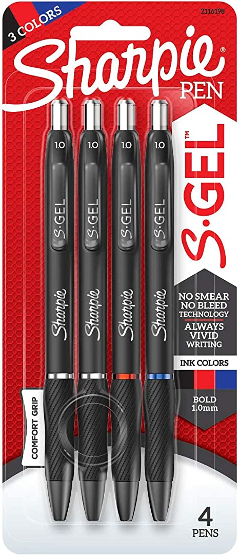 SHARPIE S-Gel Retractable Gel Pens, Bold Point, Assorted Ink, 4/Pack (2116198)