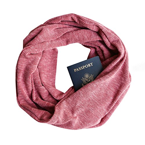 Faded Red Rib Knit Infinity Scarf with Zippered Secret Pocket